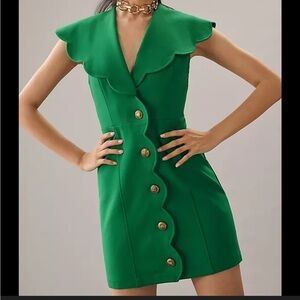 Maeve Kelly Green Scalloped-Trim Button Mini Dress size XL